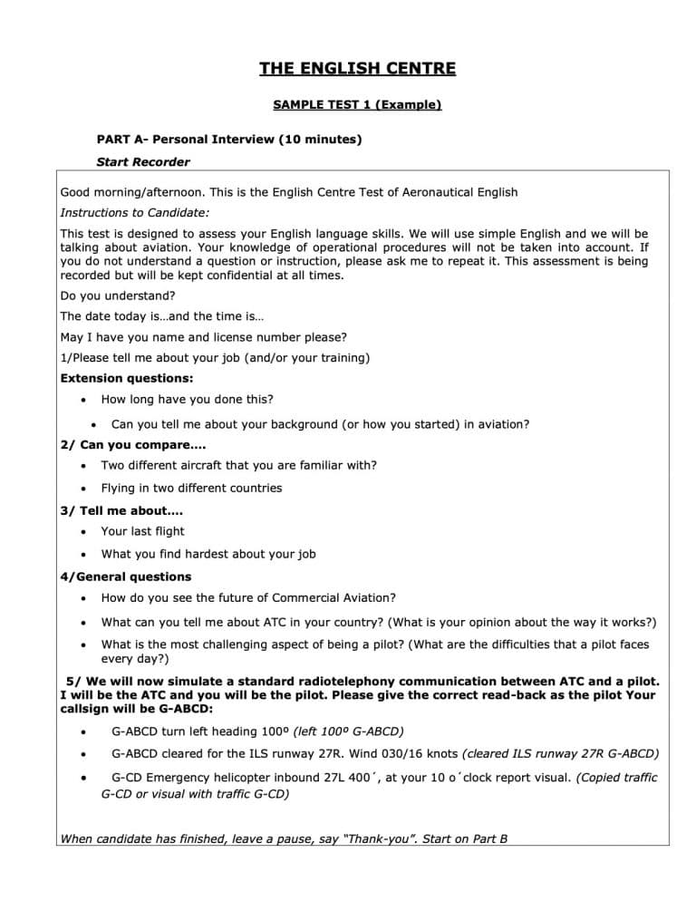 Sample test page: Part A — Personal interview