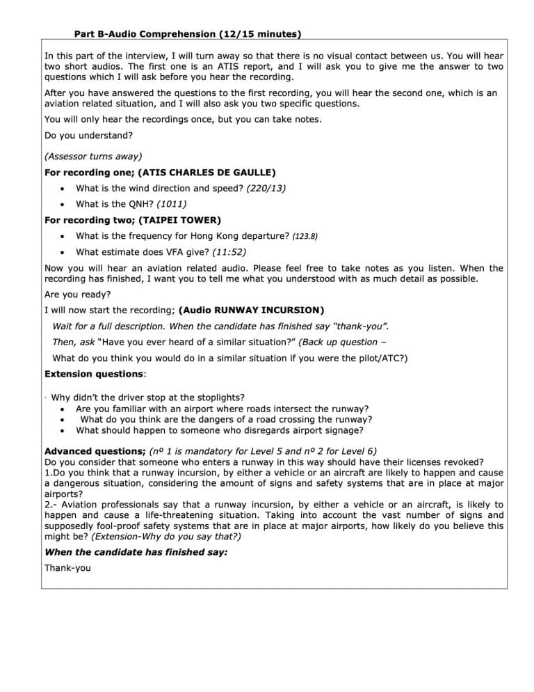 Sample test page: Part B — Audio comprehension