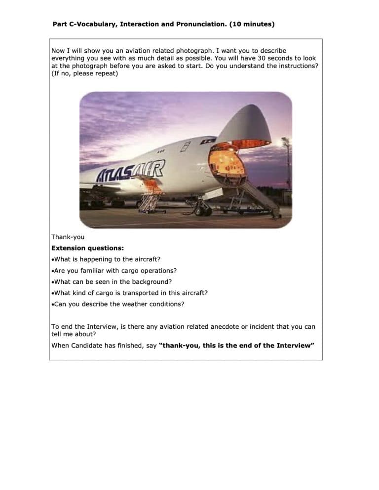 Sample test page: Part C — Vocabulary, interaction and pronunciation